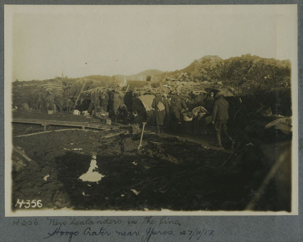 New Zealanders in the line at Hooge Crater near Ypres, 1917.
